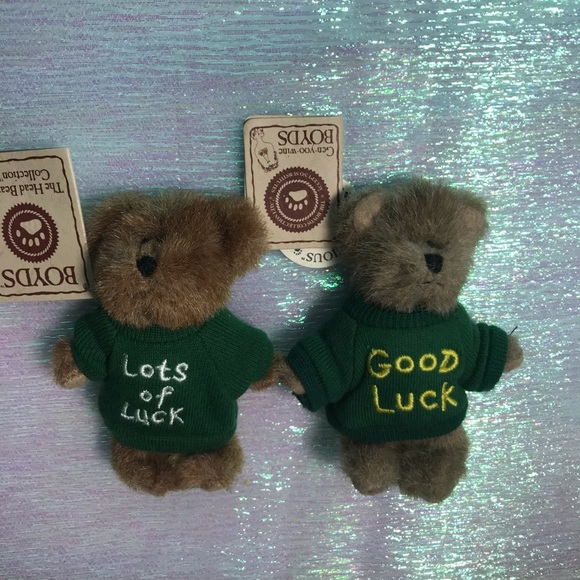 RETIRED Boyds Bears Good Luck & Lots of Luck Mini Message Teddy Bears approx 4” - Picture 5 of 12